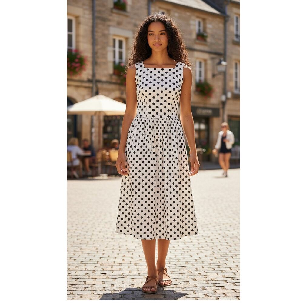 Commense White Black Polka Dot Sleeveless Maxi Midi Dress XL NWT 12 - Euro Chic